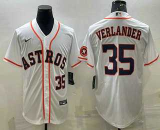 Mens Houston Astros #35 Justin Verlander Number White With Patch Stitched MLB Cool Base Nike Jersey